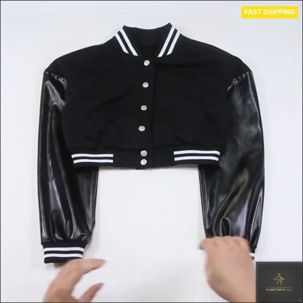 Vintage Baseball Jacket Button Down Fleece Bomber Crop Jacket Loose Fit